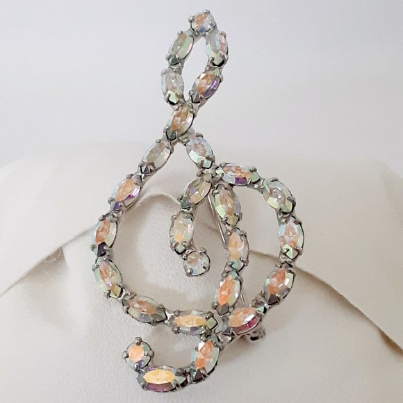 Jewelry - Vintage AB rhinestone treble clef brooch
